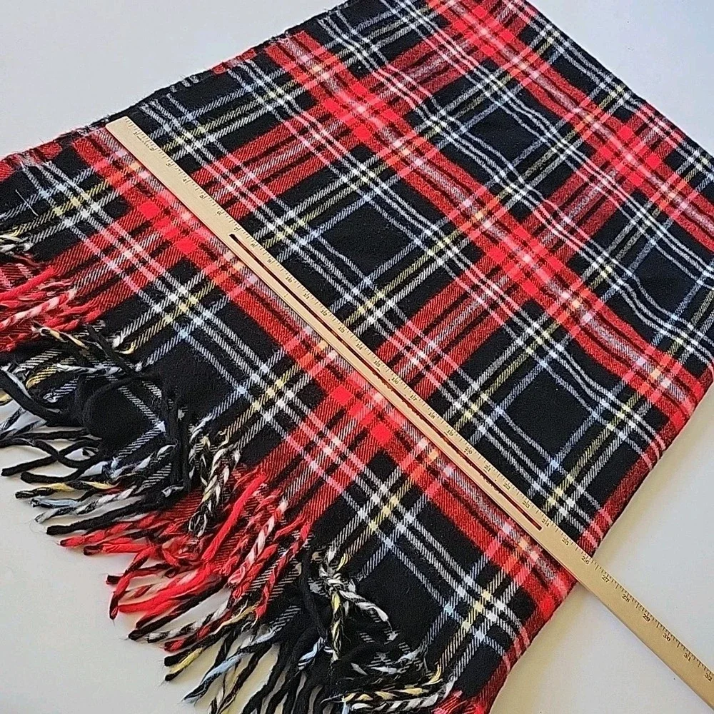 Troy Robe Vintage Wool Stadium Throw Blanket 60x52 Red Tartan Plaid Fringed Warm